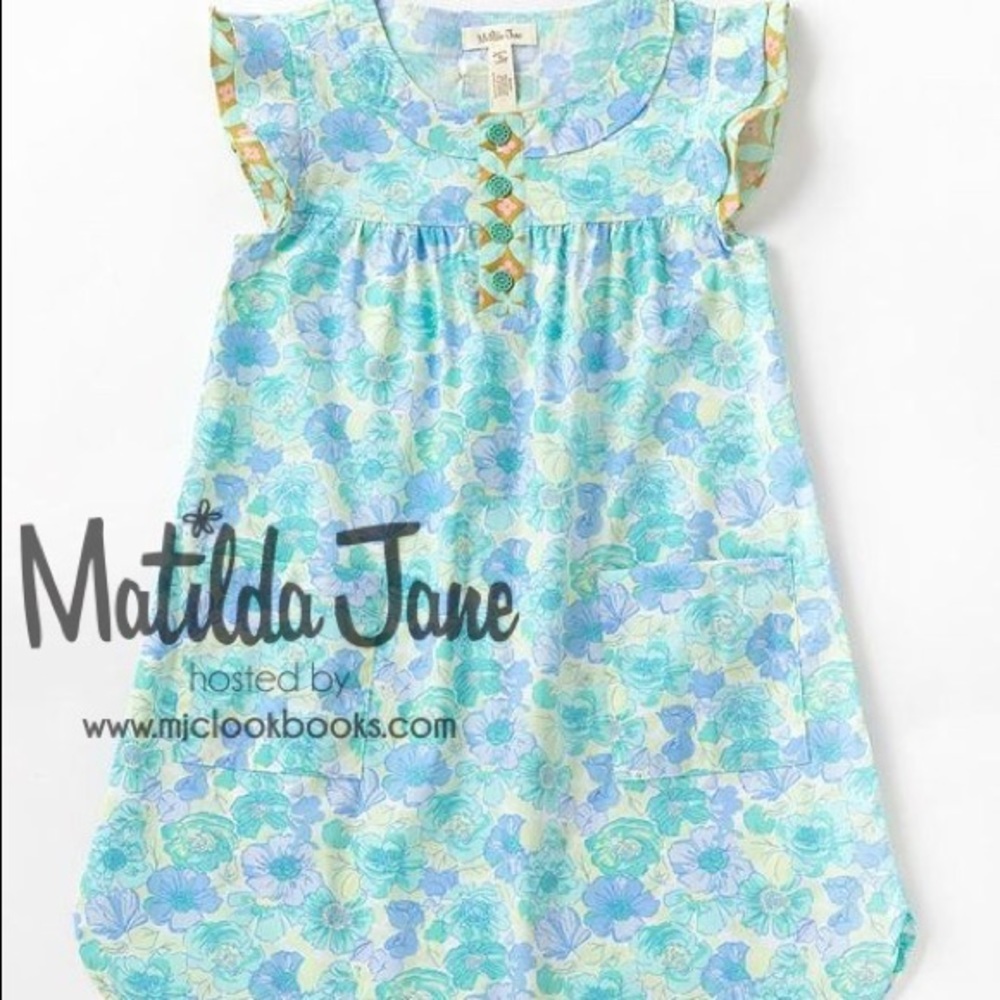 Matilda Jane Vault Aqua Azaleas dress, girls size 8, EUC